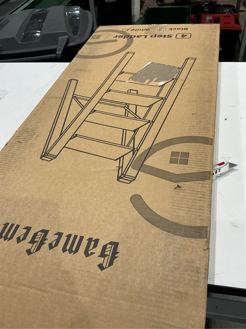 Condition photo showing Good Condition for gamegem 4 step ladder, aluminum folding step stool with anti-slip sturdy and wide pedal, lightweight portable stepladder for home and kitchen use, cream white, 330 lbs cream white 4 step