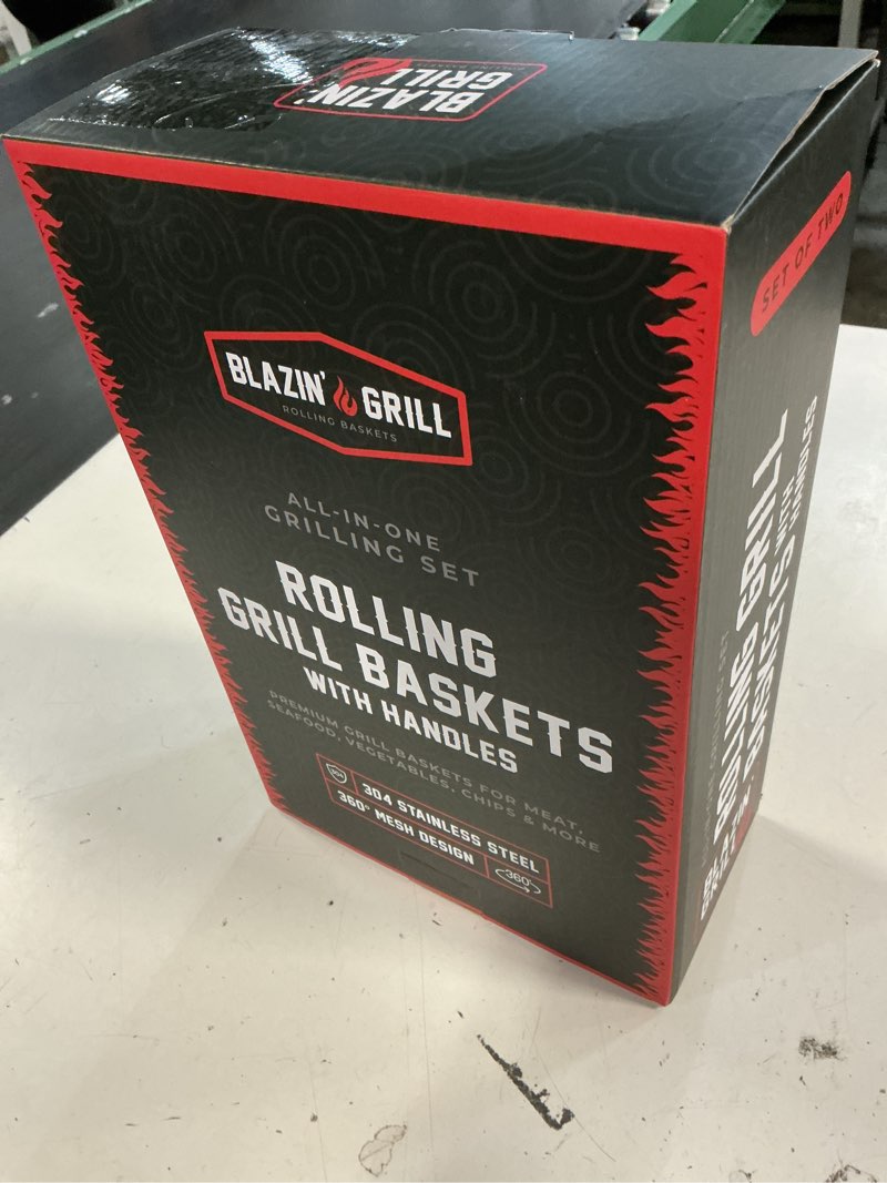 Condition photo showing New/Like New for avieus grill rolling grill basket | rolling grilling baskets for outdoor grilling 2 pcs | barbecue grill set with bbq gloves | portable camping net rack perfect for vegetables, seafood & meat rolling cylinder baskets with handle
