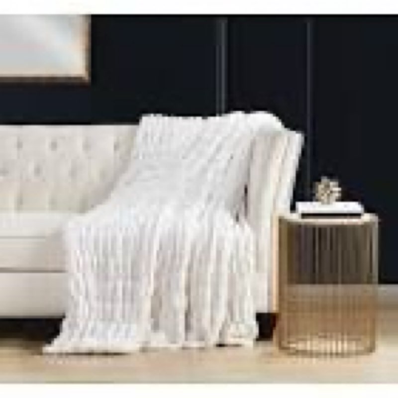 badgley mischka carved lattice faux fur throw blanket white polyester 1-piece 50x70 throw blanket, f