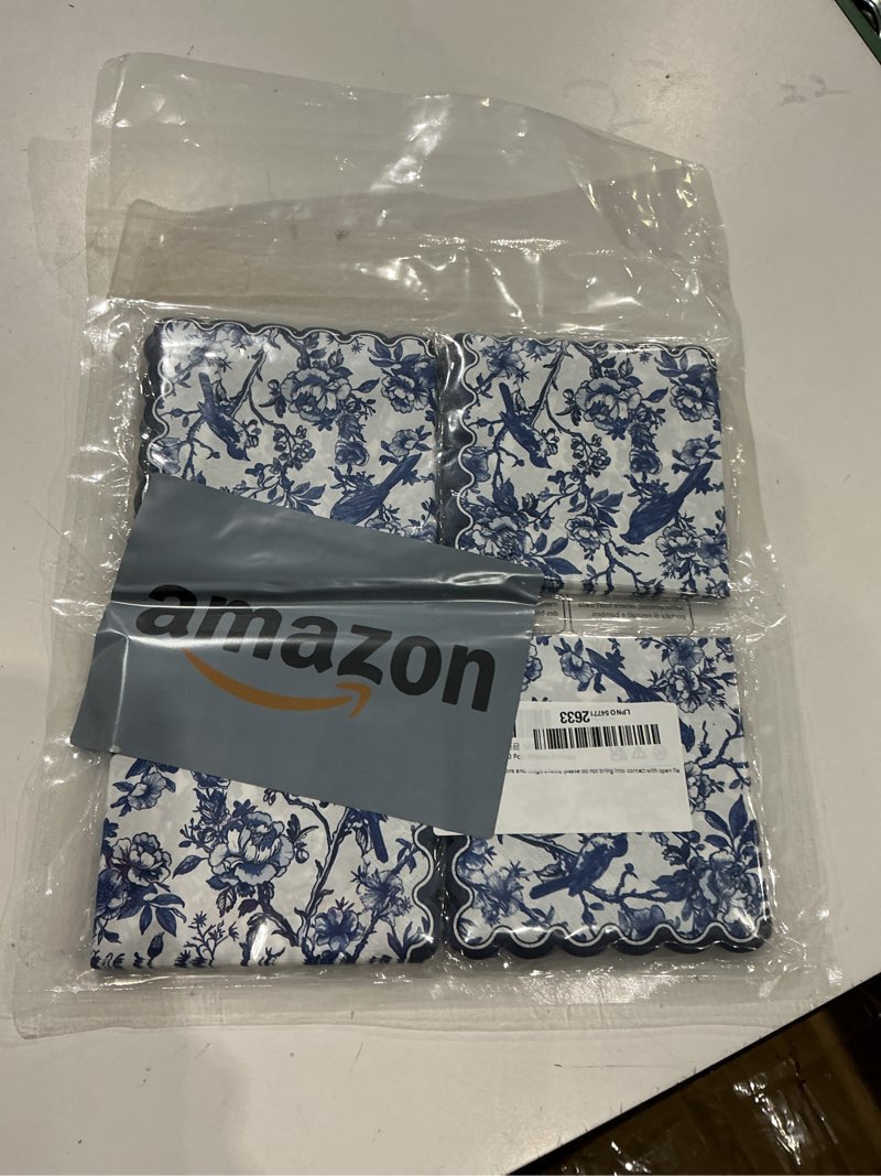 Condition photo showing Good Condition for natnarr 100 pcs blue floral napkins, scalloped birds floral napkins disposable dessert cocktail napkin vintage chinoiserie napkin for decoupage,baby shower,birthday