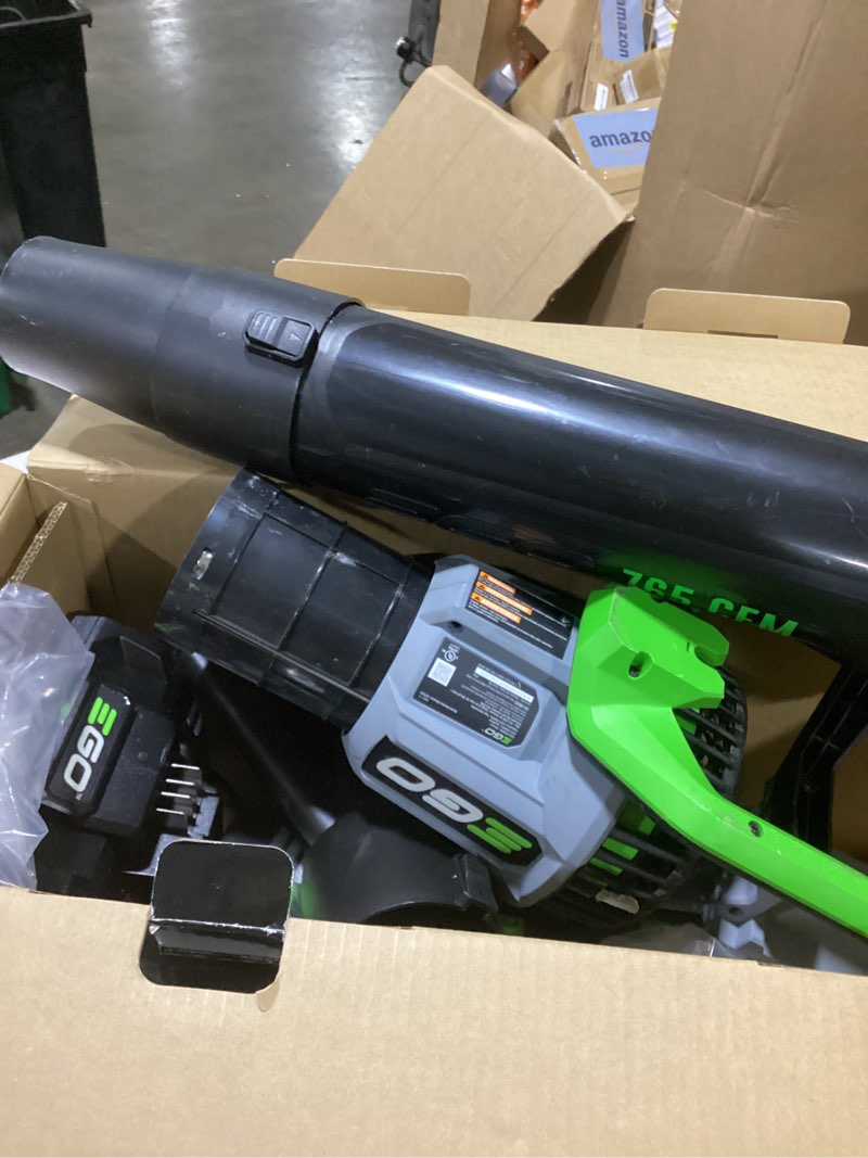 Condition photo showing As Is for ego power+ lb7654 200 mph 765 cfm 56 v battery handheld leaf blower kit (battery & charger) w/ 5.0 ah battery