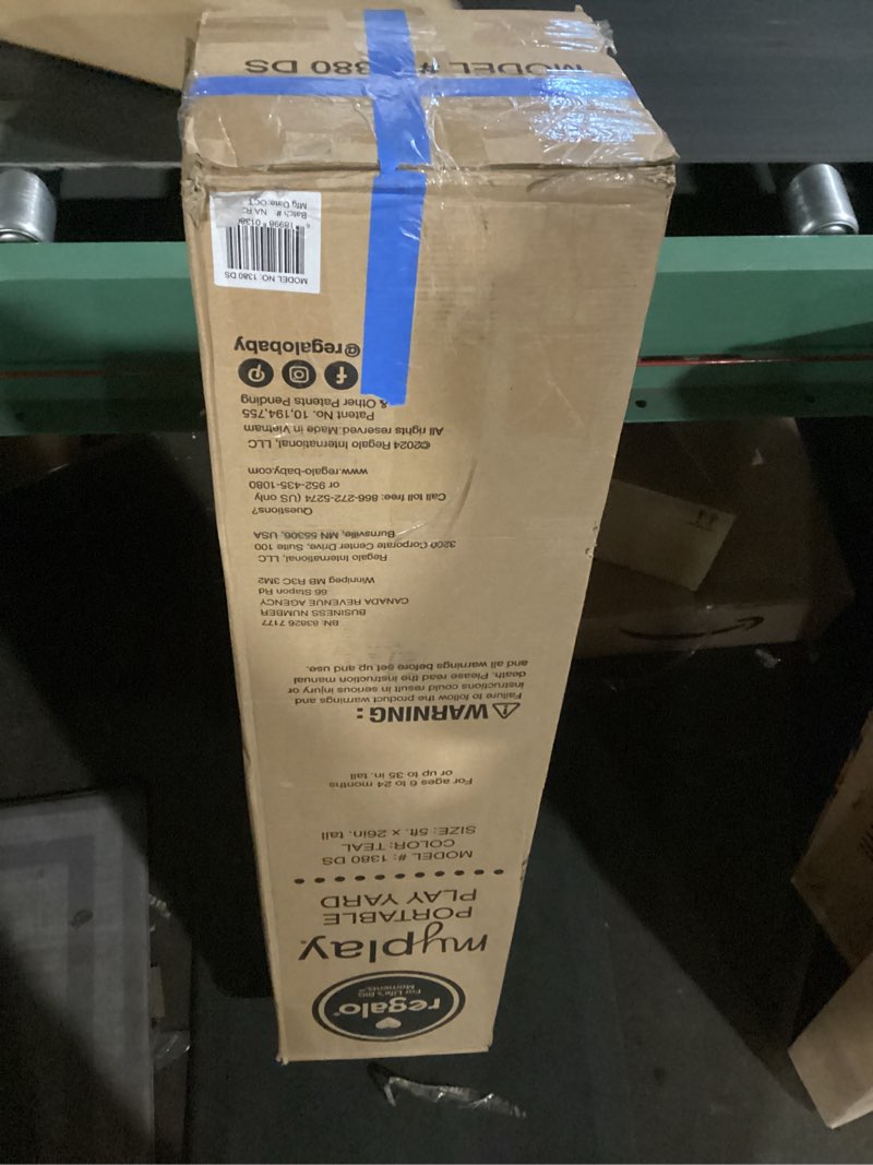 Condition photo showing New/Like New for regalo my play deluxe extra large portable play yard indoor and outdoor, bonus kit, washable, teal, 8-panel