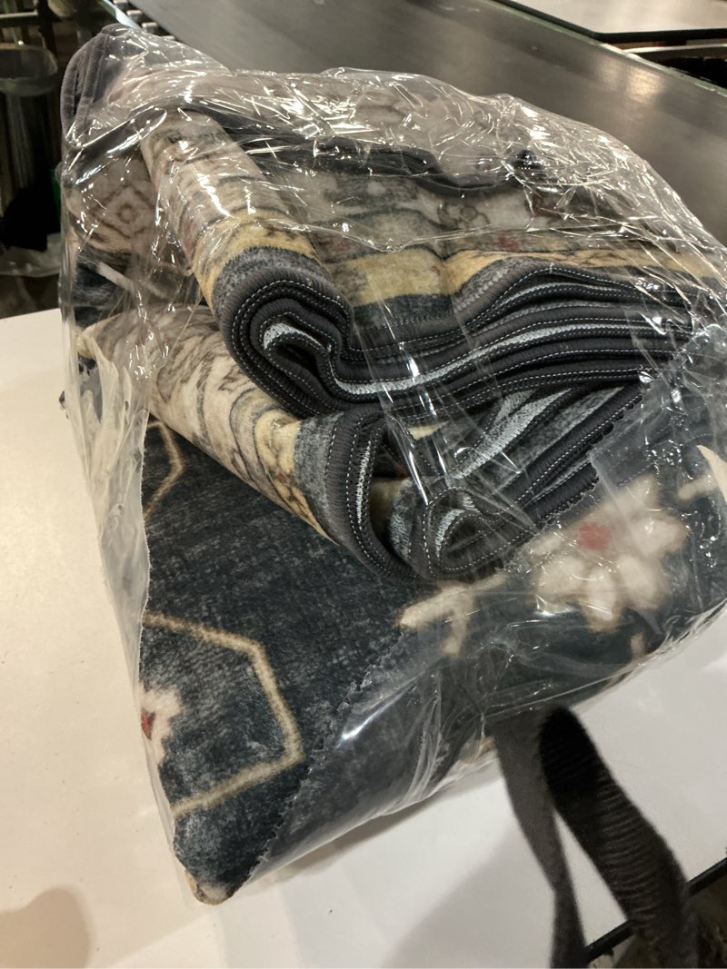 Condition photo showing New/Like New for Black Farmhouse Washable 8x10 Area Rugs for Living Room, Bedroom, Dining Room Kitchen Table Rug for Under Table, Office, Dark Charcoal Tumble Stain Resistant Non-Slip Large Washable (8x10 Black/Multi) 8' x 10' (Rectangular) Ashen / Multi