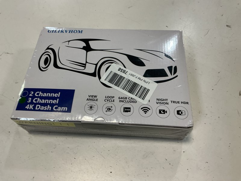 Condition photo showing New/Like New for 3 Channel 4K WiFi Dash Cam, 4K+1080P+1080P Front Inside and Rear, Triple Dash Camera with 32GB Card, APP Control, G-Sensor, 24 Hours Parking Mode, Loop Recording, Night Vision
