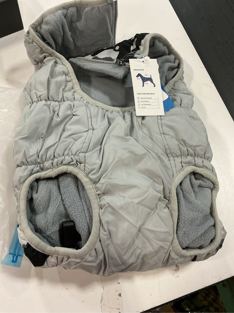 Condition photo showing Good Condition for FUAMEY Dog Coat for Large Dogs,Waterproof Dog Winter Jacket with Harness Built in Puppy Cold Weather Coats Reflective Pet Vest with Zipper Warm Fleece Dogs Snowsuit Windproof Grey Camo XL XL(chest:30in? Grey Camo