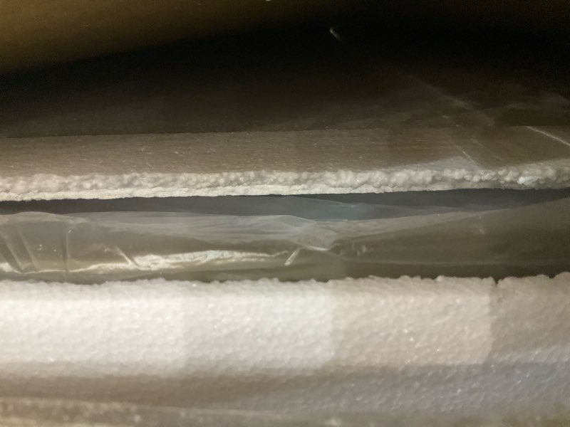 Condition photo showing New/Like New for Gold Bathroom Mirror, 40x30 Inch Brushed Gold Metal Frame Mirror for Wall, Rounded Rectangle Bathroom Vanity Mirror, Tempered Glass, Anti-Rust, Horizontal/Vertical Gold 40"L x 30"W