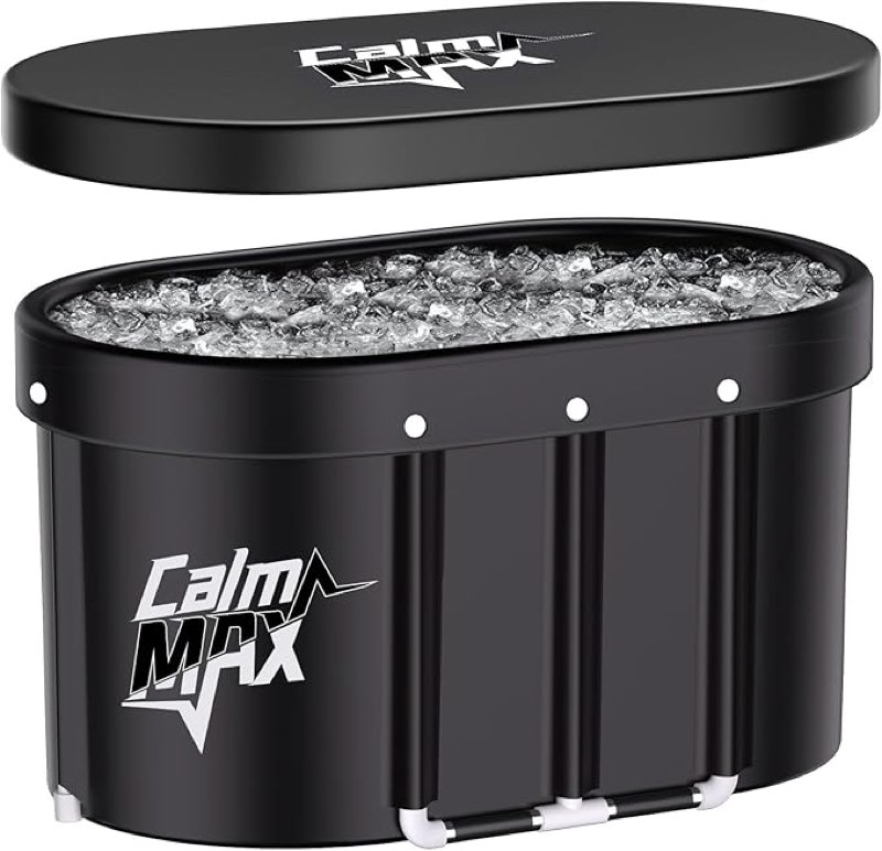calmmax oval ice bath tub with lid for athletes 492l portable cold plunge tub for cold water therapy 5 layers ice baths at home outdoor gym - 105cm long