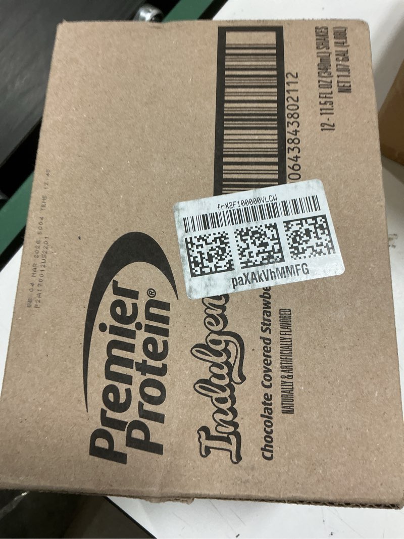 Condition photo showing New/Like New for (BB. 04 Mar 2026) Premier Protein Shake INDULGENCE, Chocolate Covered Strawberry, 30g Protein, 170 Calories, 3g Sugar, 11.5 fl oz, 12 Pack (Packaging May Vary) Chocolate Covered Strawberry 11.5 Fl Oz (Pack of 12)