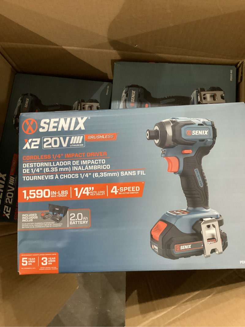 Condition photo showing New/Like New for senix x2 20-volt 1/4-in brushless cordless impact driver (1-battery included, charger included and soft bag included)