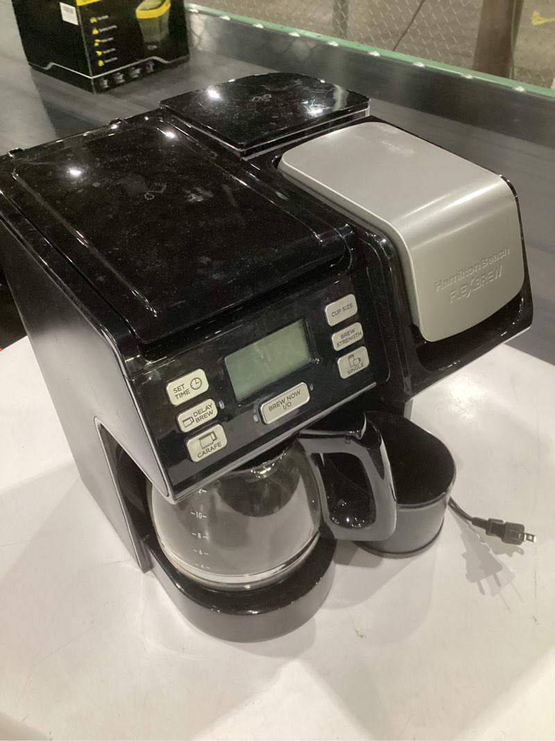 Condition photo showing As Is for (used, not tested)hamilton beach flexbrew trio 2-way coffee maker, compatible with k-cup pods or grounds, combo, single serve & full 12c pot, black - fast brewing (49902)t