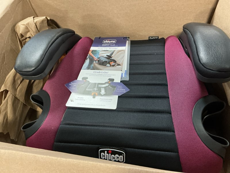 Condition photo showing New/Like New for chicco gofit plus backless booster car seat with latch attachment and quick-release latch removal, travel booster seat for car, portable car booster seat for children 40-110 lbs. | vivaci/pink gofit plus vivaci/pink
