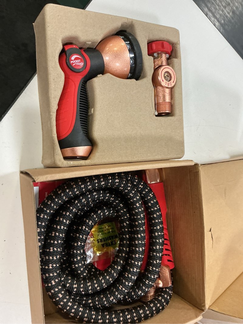 Condition photo showing Good Condition for pocket hose 25 ft copper head expandable garden hose with pocket pivot, no tangles, as seen on tv, 360° swivel, tri-tex tubing, force field jacket, lead-free, no-kink, anti-burst w/apt regular 25 ft
