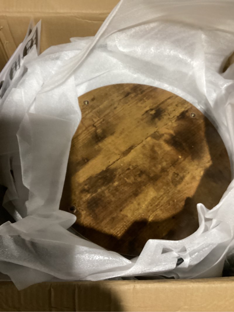 Condition photo showing As Is for Similar to VASAGLE 21.7-Inch Round Side Table, 2-Tier End Table, Nightstand with Steel Frame, Spacious Top, for Small Spaces, Living Room, Bedroom, Rustic Brown and Ink Black ULET56BX Rustic Brown + Ink Black Without Power Strip