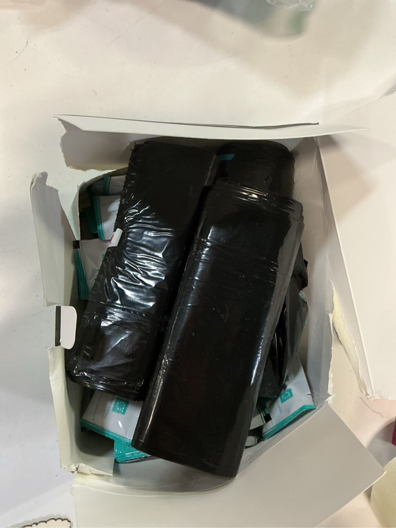 Condition photo showing As Is for Portable Toilet Bags with Poo Gel Set, 8 Gallon Camping Toilet Bags with Absorbent Gels, Waste Bags, Leak-Proof Trash Bag for Camping Potty, Traveling Black-50Bags+50Urine Gel