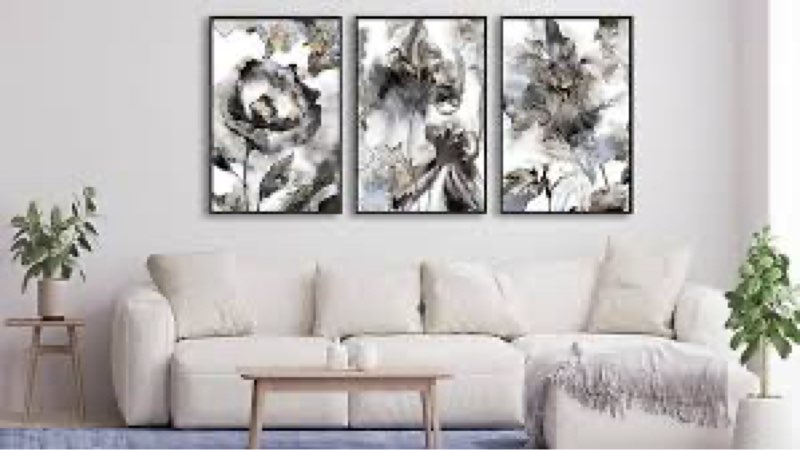 ASDCEUTICALS Large Canvas Wall Art - Framed Floral Abstract Wall Decor Black and White Paintings Aes