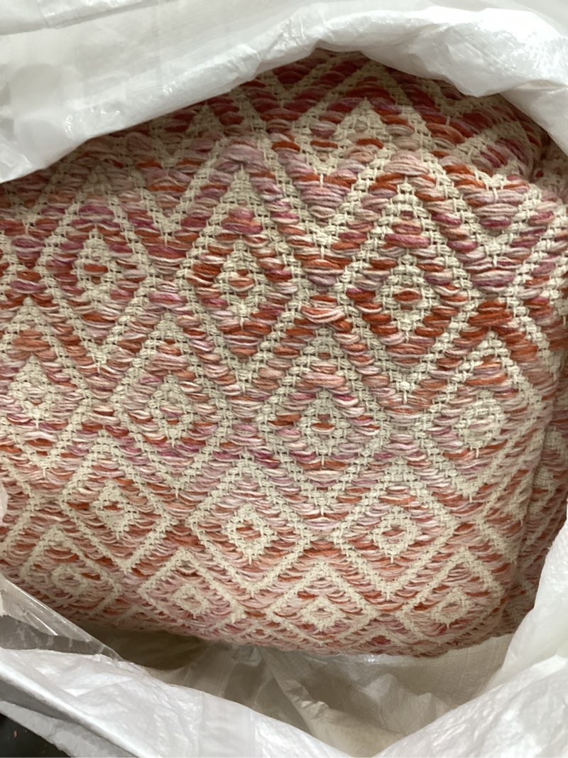 Condition photo showing As Is for Anji Mountain 22"x22"x16" Handmade & Handcrafted Ottoman Pouf Comfortable Pouf Ottoman Foot Rest & Home Décor Accent for Living Room, Bedroom, Nursery, Kids Room, Patio - Cherokee Sunset