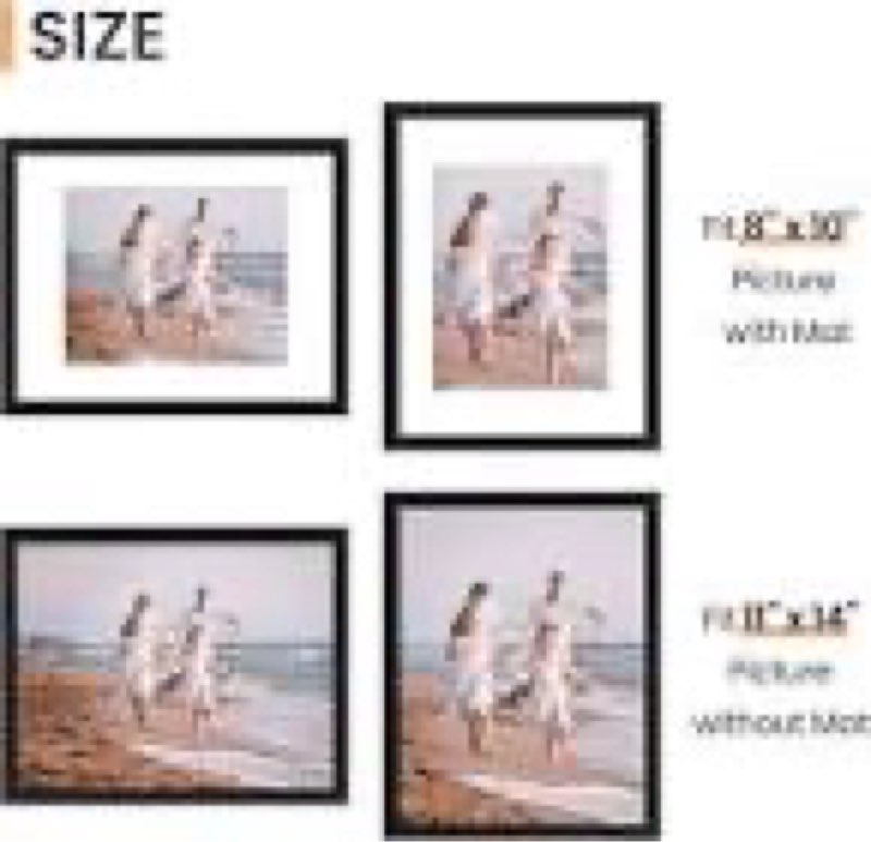 upsimples 11x14 picture frame set of 3, made of high definition glass for 8x10 with mat or 11x14 without mat, wall and tabletop display photo frames, black black 11x14