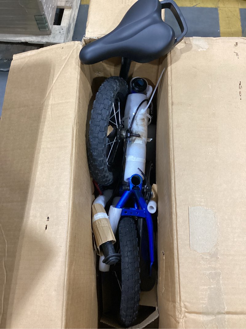 Condition photo showing As Is for kids bike with training wheels, 12 14 16 18 inch boy girl bicycle | toddler bike with dual brake system,12-18 inch bmx children bicycle,wide tires sturdy bike frame adjustable seat handlebar blue 12 inch (2-3 years, height 33"-37")