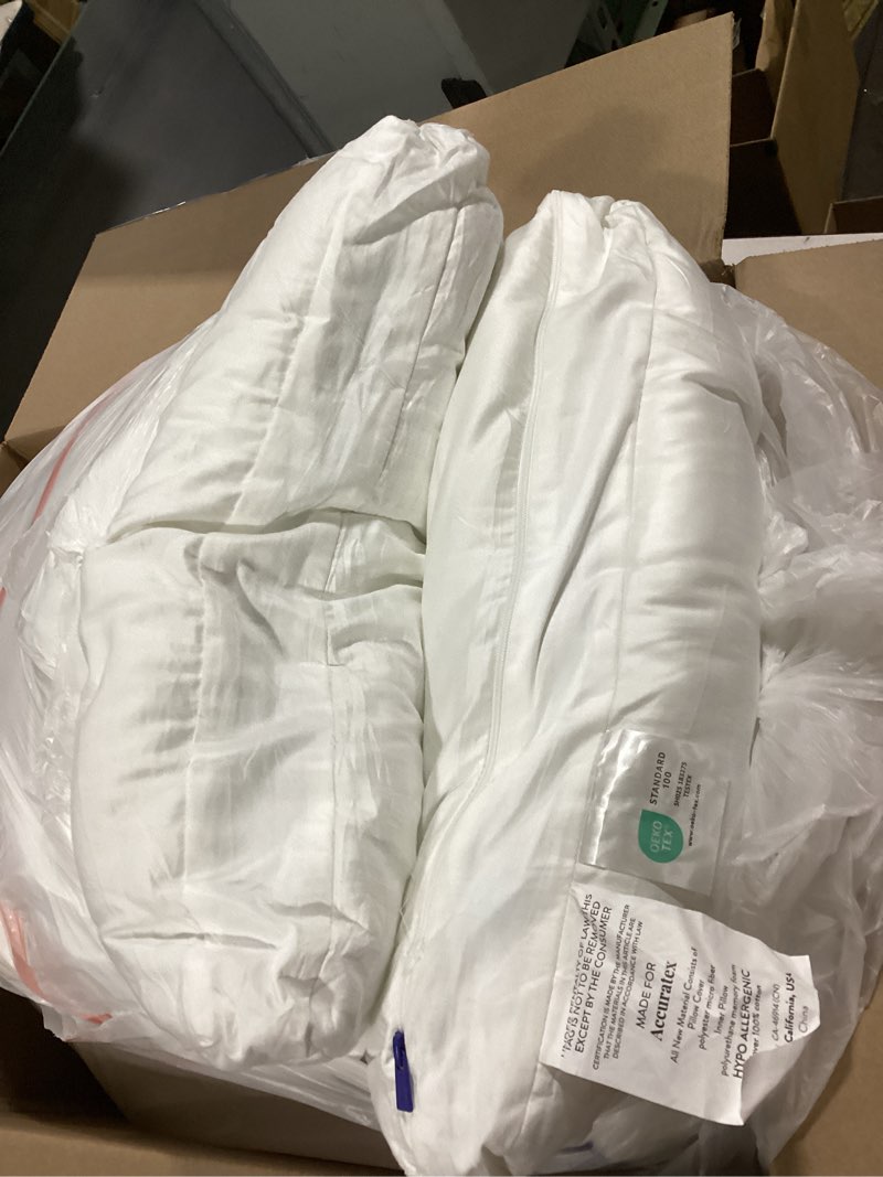 Condition photo showing As Is for accuratex pillows king size set of 2, hybrid shredded memory foam pillow[adjustable loft], fluffy down alternative fill removable cotton cover, firm supportive pillow for side back sleepers white king (pack of 2)