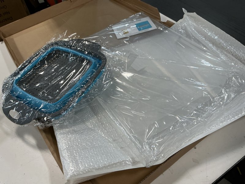 Condition photo showing Good Condition for Acrylic cutting board and Silicone colander for kitchen 2 pcs kit 17.8" x 13.8", Cutting board with lip, Clear cutting board for countertop, Acrylic material, Transparent,