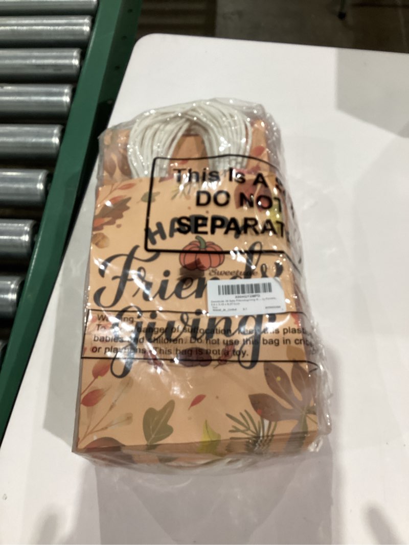 Condition photo showing New/Like New for Sweetude 36 Sets Friendsgiving Gift Bags Happy Thanksgiving Party Favors Paper Bags with Handle and Tissue Pumpkin Goodie Treat Gift Containers for Fall Holiday Party Supplies, 5.9 x 3.15 x 8.27 Inch