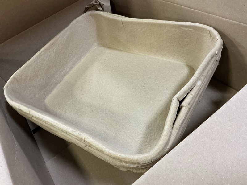 Condition photo showing As Is for kitty sift disposable cat litter box jumbo, 6 count, durable and portable for travel and home, eco-friendly disposable litter box controls odor