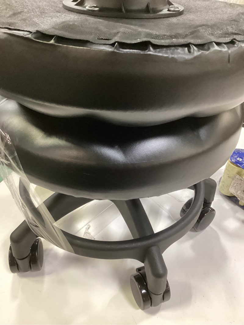 Condition photo showing Good Condition for Adjustable Hydraulic Rolling Swivel Stool Chair with Cushion and Wheels, PU Leather Rotating Stool Chair for Office Salon Tattoo Massage Facial Spa, Black (2PK) 2 Pack similar 