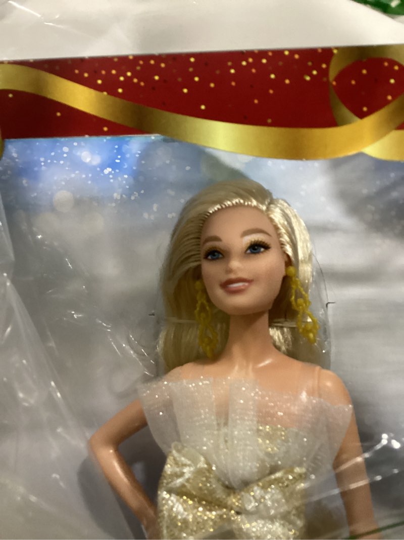 barbie signature 2025 holiday blonde fashion doll wearing silver & gold gown, seasonal collector in 