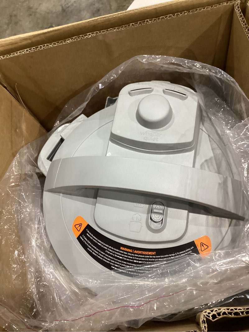 Condition photo showing As Is for instant pot, 6-quart whisper quiet 9-in-1 electric pressure cooker, slow rice steamer, sauté, yogurt maker, warmer & sterilizer, free app with 800+ recipes, stainless steel 6 quarts