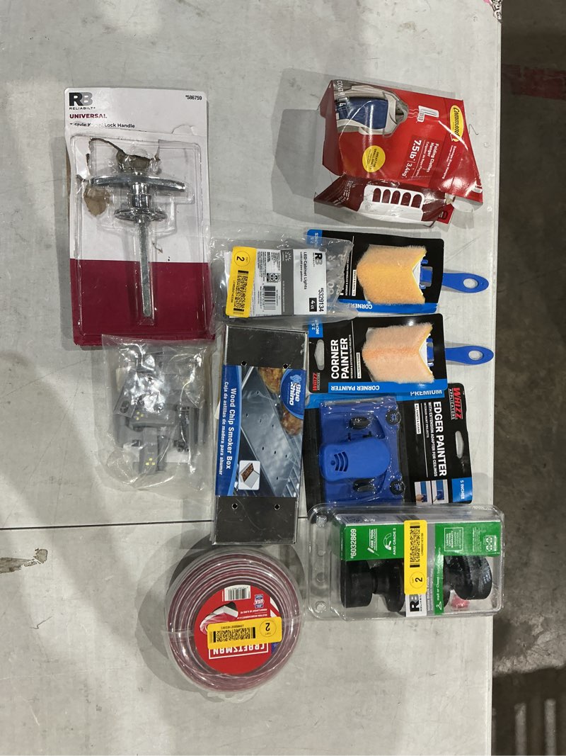 Condition photo showing As Is for assorted home improvement lot (small tools, screw, home accessories, etc.)