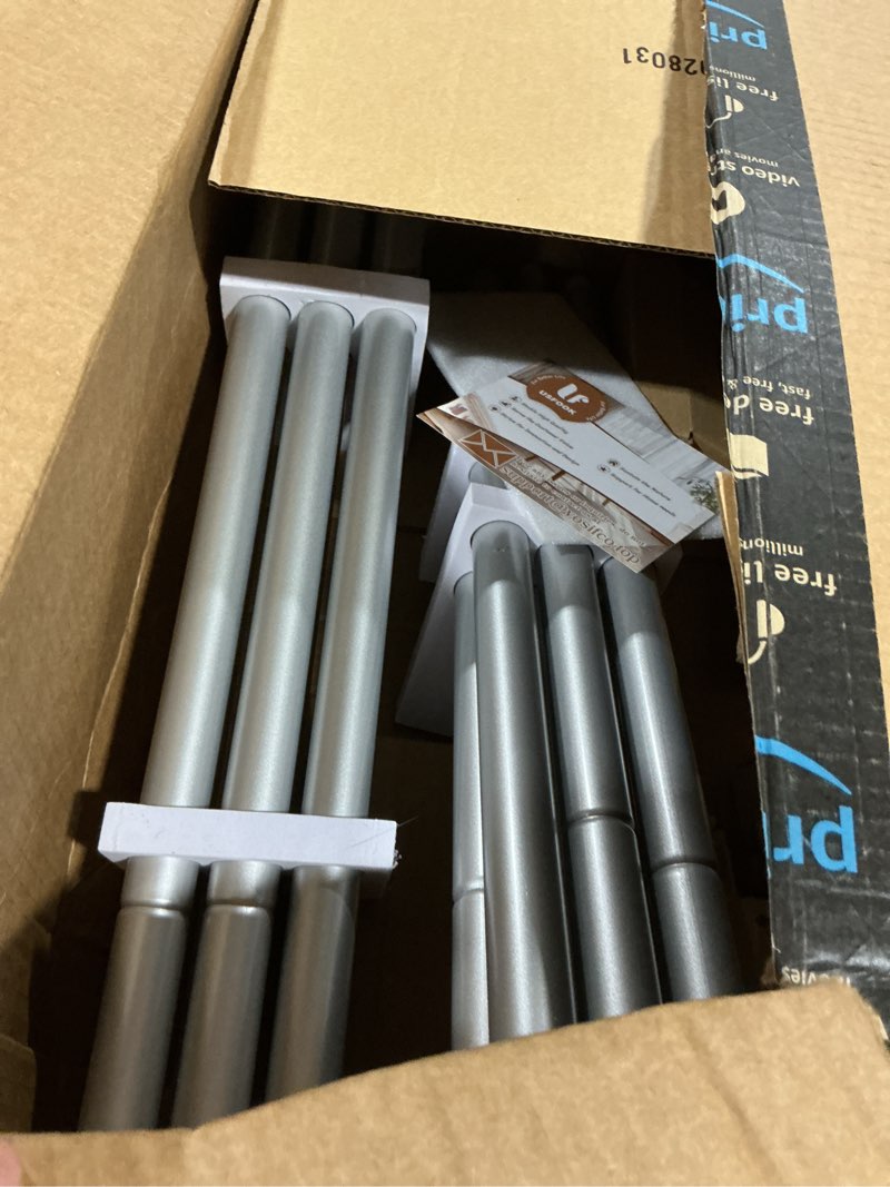 Condition photo showing Good Condition for usfook 2 pack silver curtain rods for windows 48 to 84 inch, 7/8 inch telescoping splicing drapery rods 32 to 86 inch, decoration for home with decorative translucent finials 48-84"(2 pack) silver