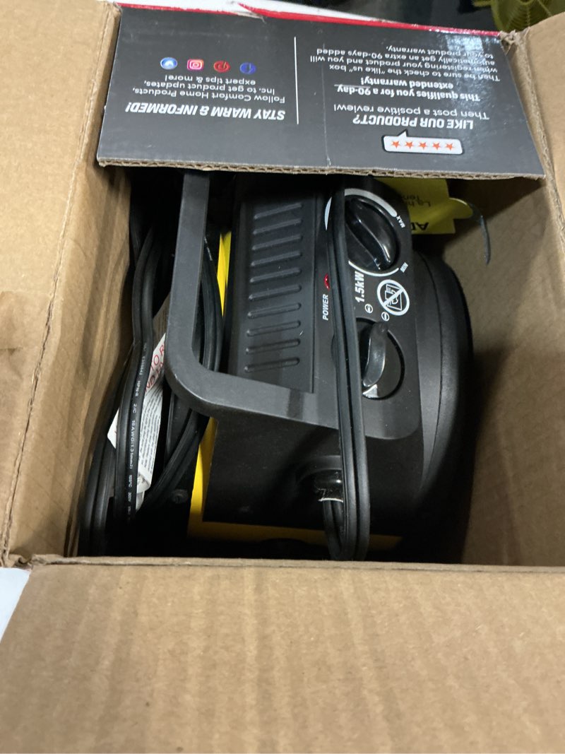 Condition photo showing New/Like New for dura heat euh1465 electric forced air heater with pivoting base 5,120 btu, yellow 8.5" height