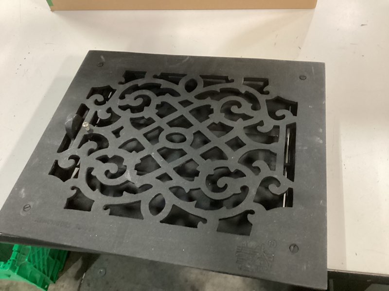 Condition photo showing Good Condition for renovators supply manufacturing black air vent registers, grilles and vents 14 in x 12 in. cast aluminum wall/ceiling/floor vent register with victorian design pack of 1 black 14 x 12