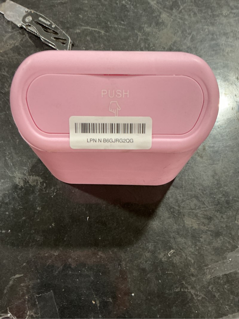 Condition photo showing New/Like New for car small trash can with lid, leakproof mini car garbage can, waterproof push button easy empty, suitable for desktop office bedroom dorm home vehicle with 75 pcs plastic trash bag (pink) 1 pc pink