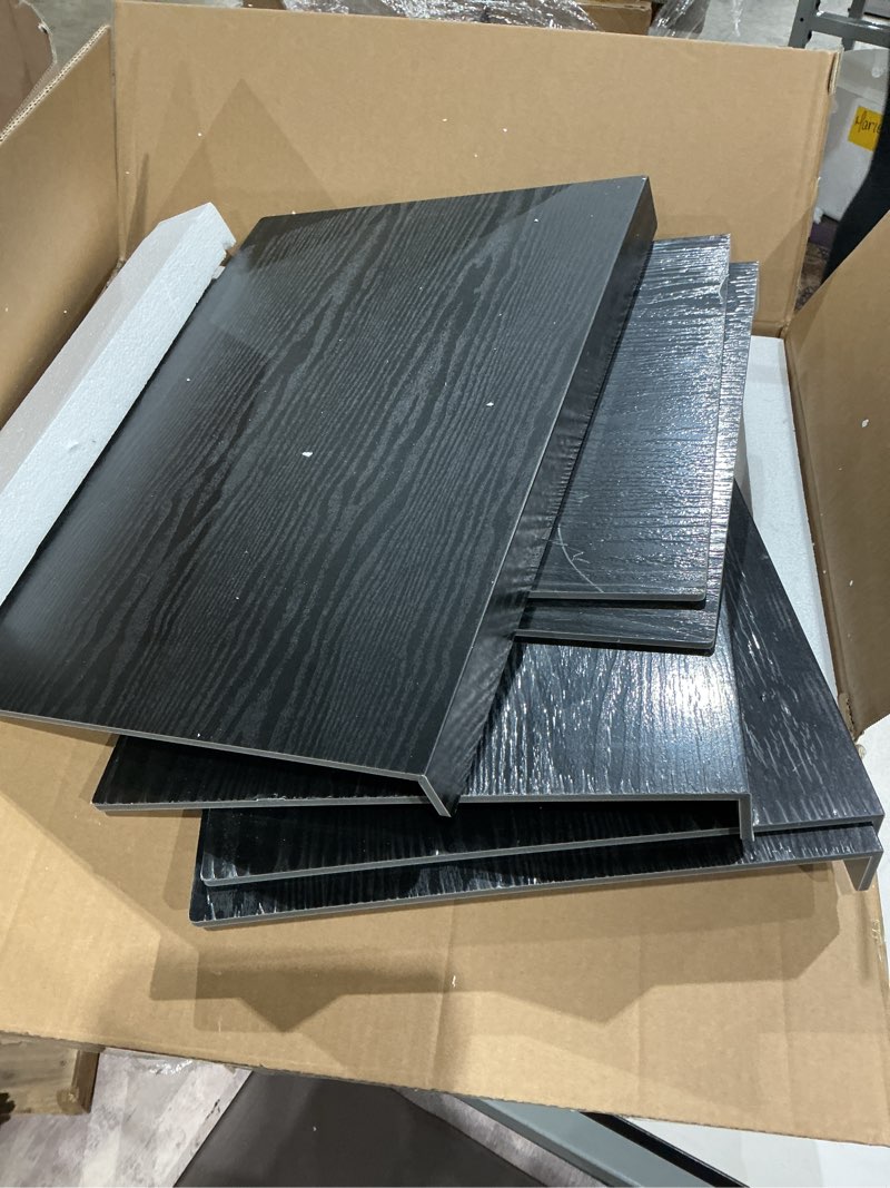 Condition photo showing As Is for 6 pcs wire rack covers for pantry wood grain, 24''w * 16''d (ready to use) faux wood shelf covers for wire shelving, rustic closet shelves covering toppers - bathroom, kitchen, garage (dark) dark wood 16''d * 24''w