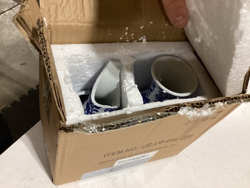 Condition photo showing As Is for small blue and white vase, 2-pack 6 inch bud ceramic flower vase, retro chinoiserie vases for fresh dried silk flower decor side table living room bookshelf antique grand millennial - floral glazed # 2pcs small floral