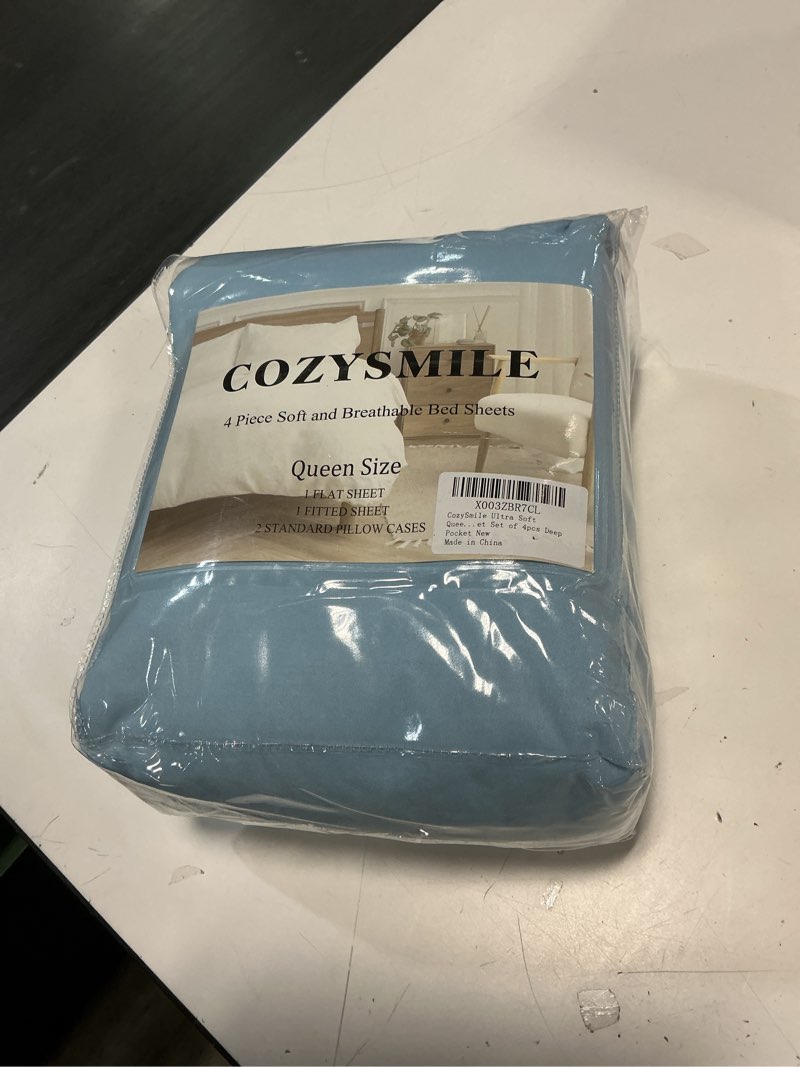 Condition photo showing New/Like New for silky soft queen sheet set - luxury 4 piece breathable cooling sheets for queen size bed, 16" deep pocket easy care wrinkle free bedding sheet and pillowcase set, sky blue