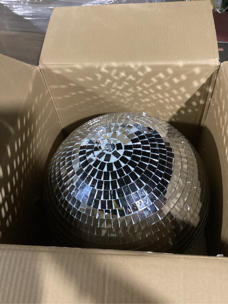 Condition photo showing Good Condition for Large Disco Ball, 16 Inch Mirror Ball for Disco Party Decorations, Silver Big Haning Disco Ball Decor Ornaments with Hanging Ring for Easy Installation for DJ Club Stage Bar Wedding