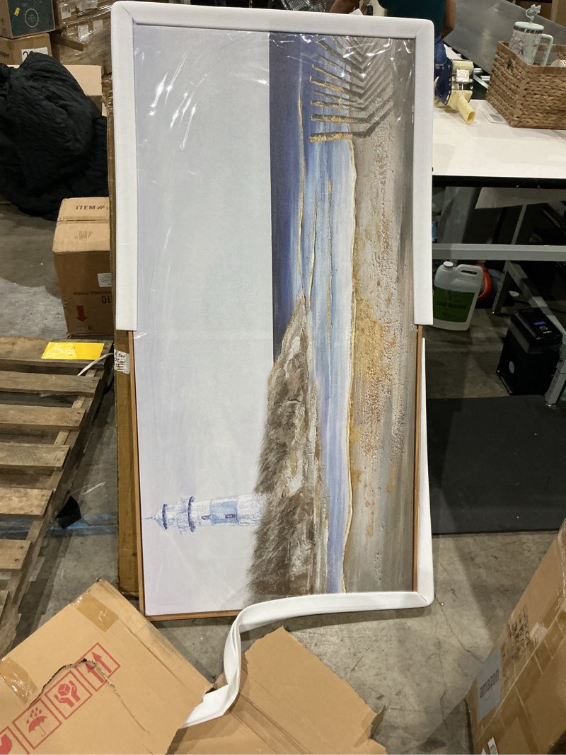 Condition photo showing New/Like New for yuaxker large ocean wall art blue and gold wall decor framed artwork vogue canvas painting for living room bedroom dining room office home decor 30x60 inch