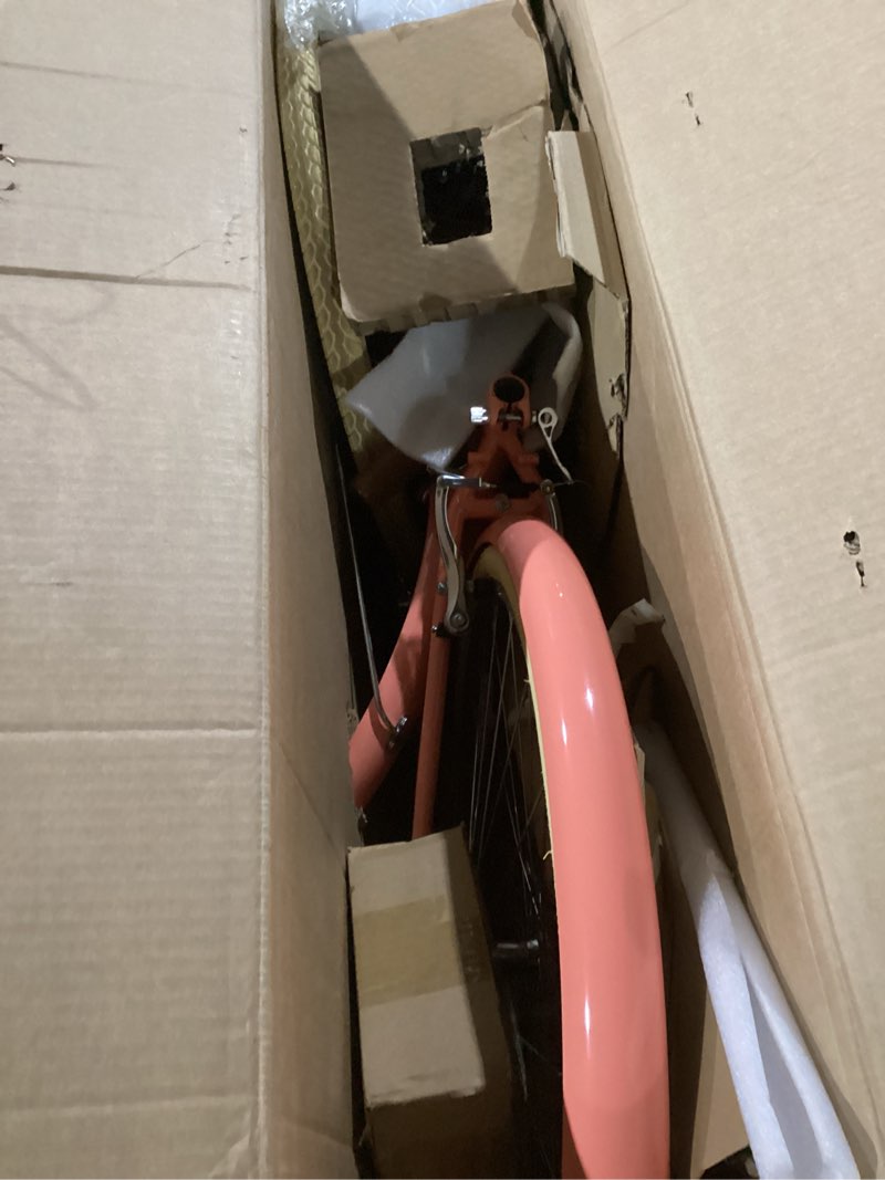 Condition photo showing As Is for glerc 20 24 26 inch beach cruiser bike, 6-speed hybrid city bicycle for girls youth and over 6 years old, missy bike with wicker basket & lightweight, multiple colors peach 26 inch / without rack