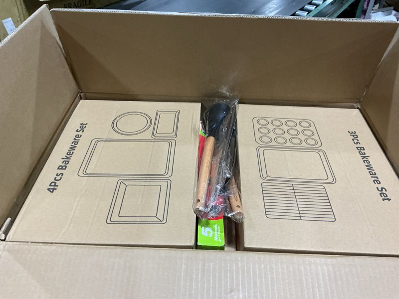 Condition photo showing New/Like New for kikcoin pots and pans set non stick 31 piece kitchen nonstick cooking cookware sets with grill pan saucepan baking sheet utensil, black black 31 pieces
