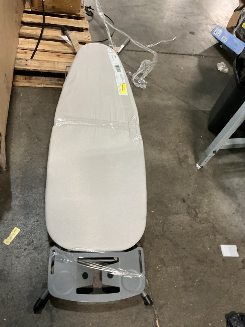 Condition photo showing As Is for better homes & gardens wide?top ironing board – 47" x 38", adjustable height, steel frame, built?in iron rest and clothes rack, non?slip feet, grey