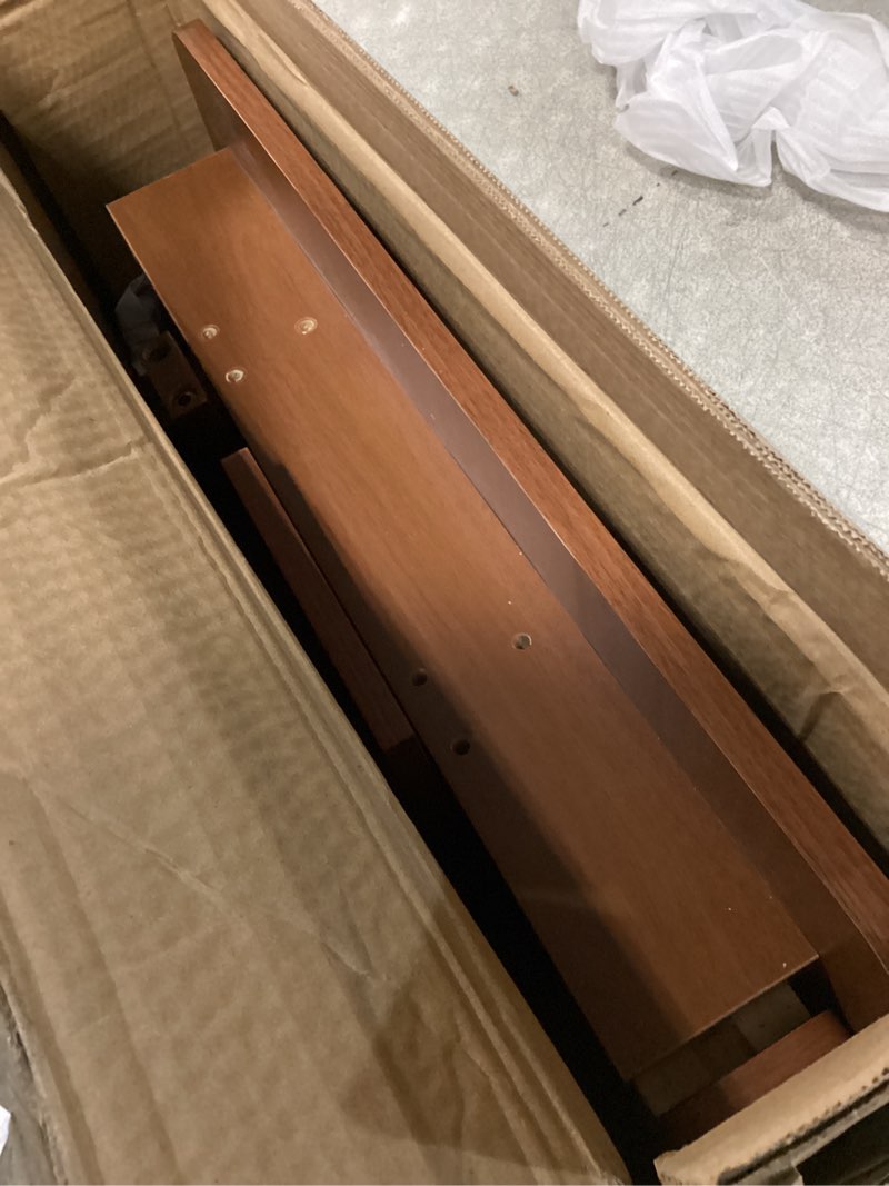 Condition photo showing New/Like New for 100% solid wood writing desk - 39.4" mid century modern home office desks, small computer desk for small spaces with 2 drawers and storage shelf, laptop study table for bedroom/living room, walnut
