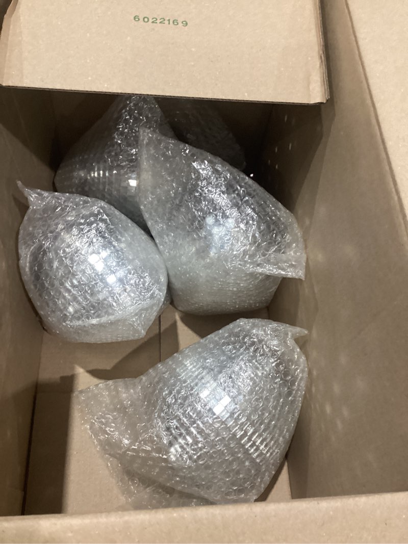 Condition photo showing Good Condition for 4 pack mirror disco ball, 6 inch cool and fun silver hanging disco ball with attached string for a party or dj light effect, party decorations, home decorations, stage props, christmas