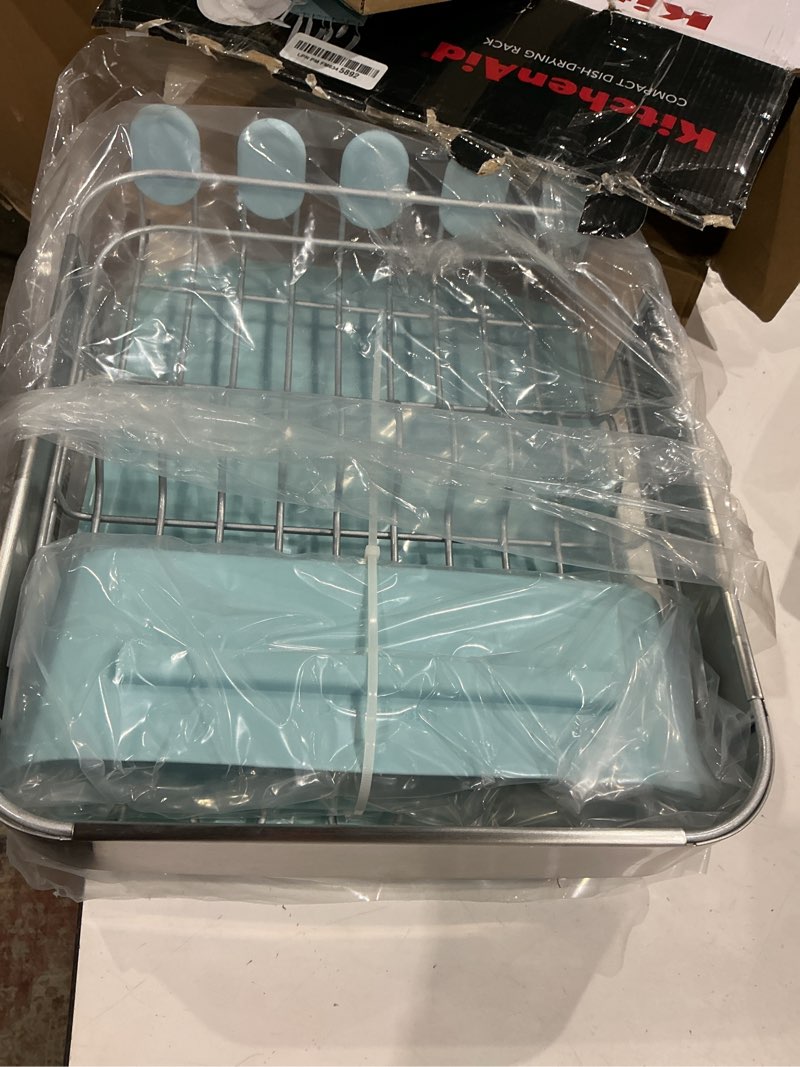 Condition photo showing Good Condition for kitchenaid compact space saving rust resistant dish rack with removable flatware caddy and angled self draining drainboard, 12.63 x 15.87 x 5.54 inch, mineral water mineral water compact