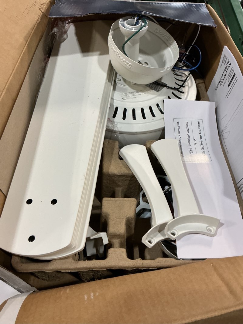 Condition photo showing As Is for harbor breeze cypress point 52-in white indoor ceiling fan (5-blade)