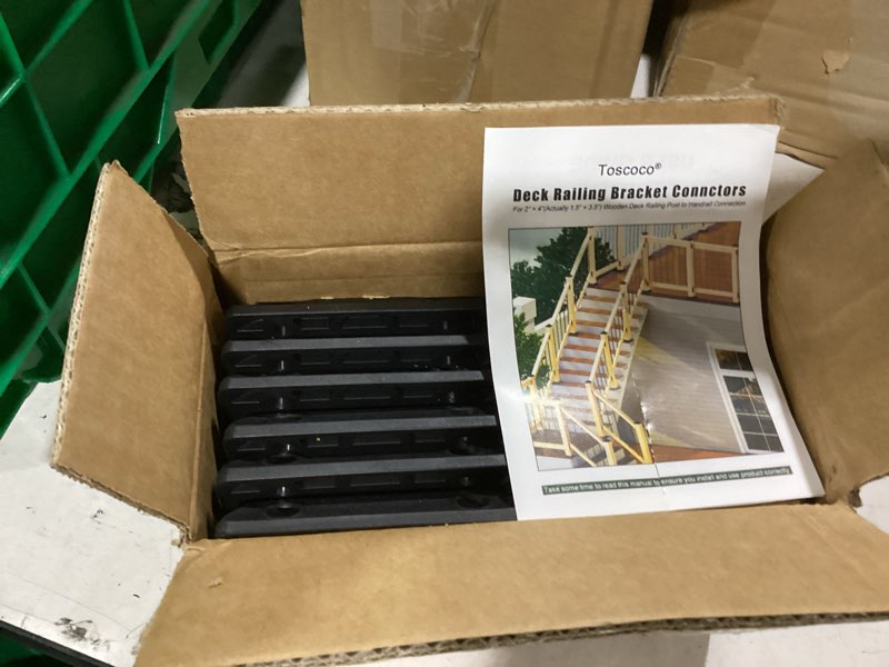 Condition photo showing New/Like New for 20 pack deck railing bracket connectors for 2"x4" (actually 1.5"x3.5") wooden post, premium nylon 6/6 rail bracket with 140 sturdy galvanized black screws for stair fence railings handrail