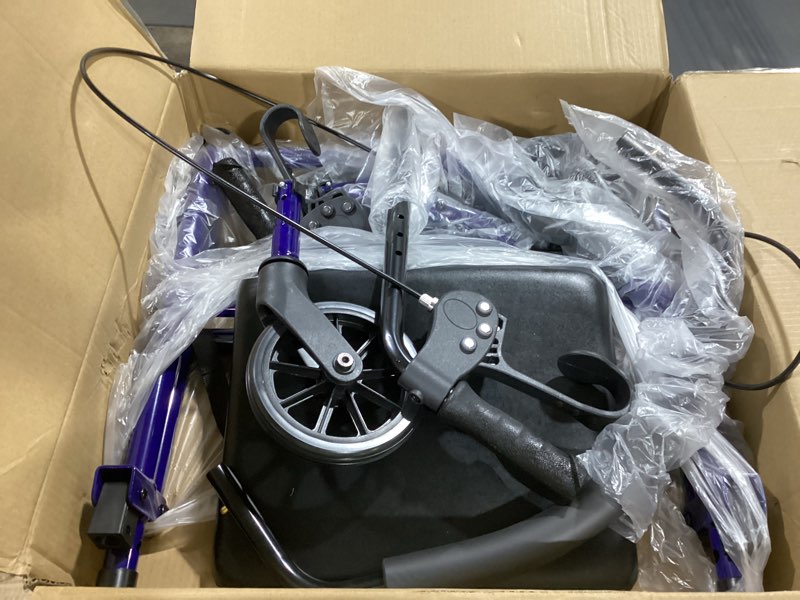 Condition photo showing New/Like New for medline rollator walker with seat, steel rolling walker with 6-inch wheels supports up to 350 lbs, medical walker, blue deep blue