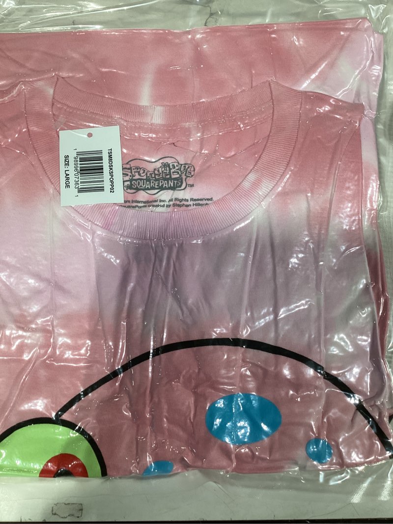 Spongebob Squarepants Big Face Gary Adult Pink Spiral Tie-Dye Crew Neck Short Sleeve T-Shirt-Large