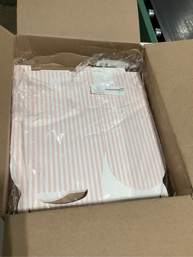 Condition photo showing Good Condition for bio tek 10 x 7 x 8 inch gable boxes for party favors, 25 attractive gift boxes - striped pattern, clear pet window, pink & white paper barn boxes, with built-in handle